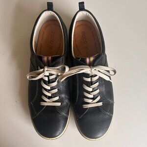 Ecco Chase Tie Shoes Black Leather Lace Up Low Top Comfort Sneakers